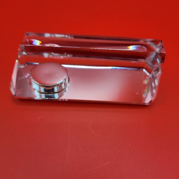 Desk Clock Crystal Cut Glass Paperweight Camry Gold Tone Triangular Column Nice! - Picture 8 of 12